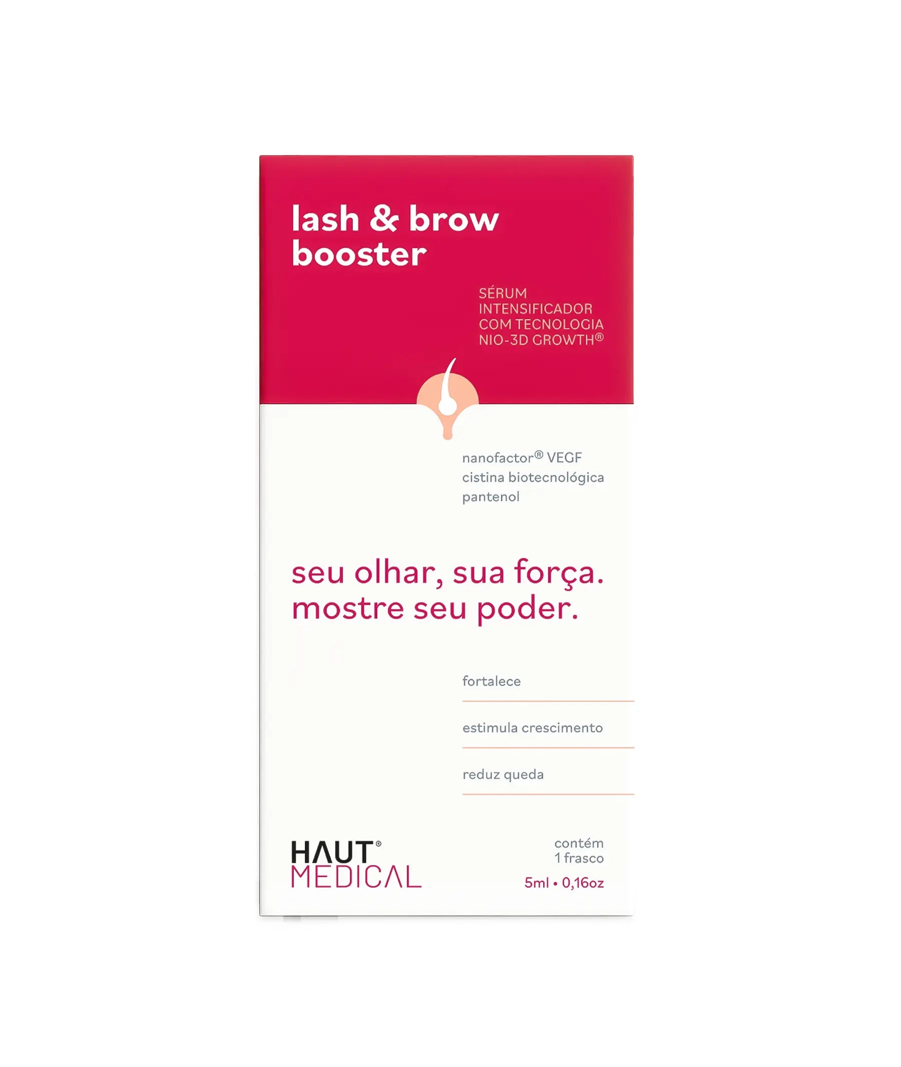 Lash & Brow Booster Sérum Crescimento Cílios e Sobrancelhas Haut Medical 5ml